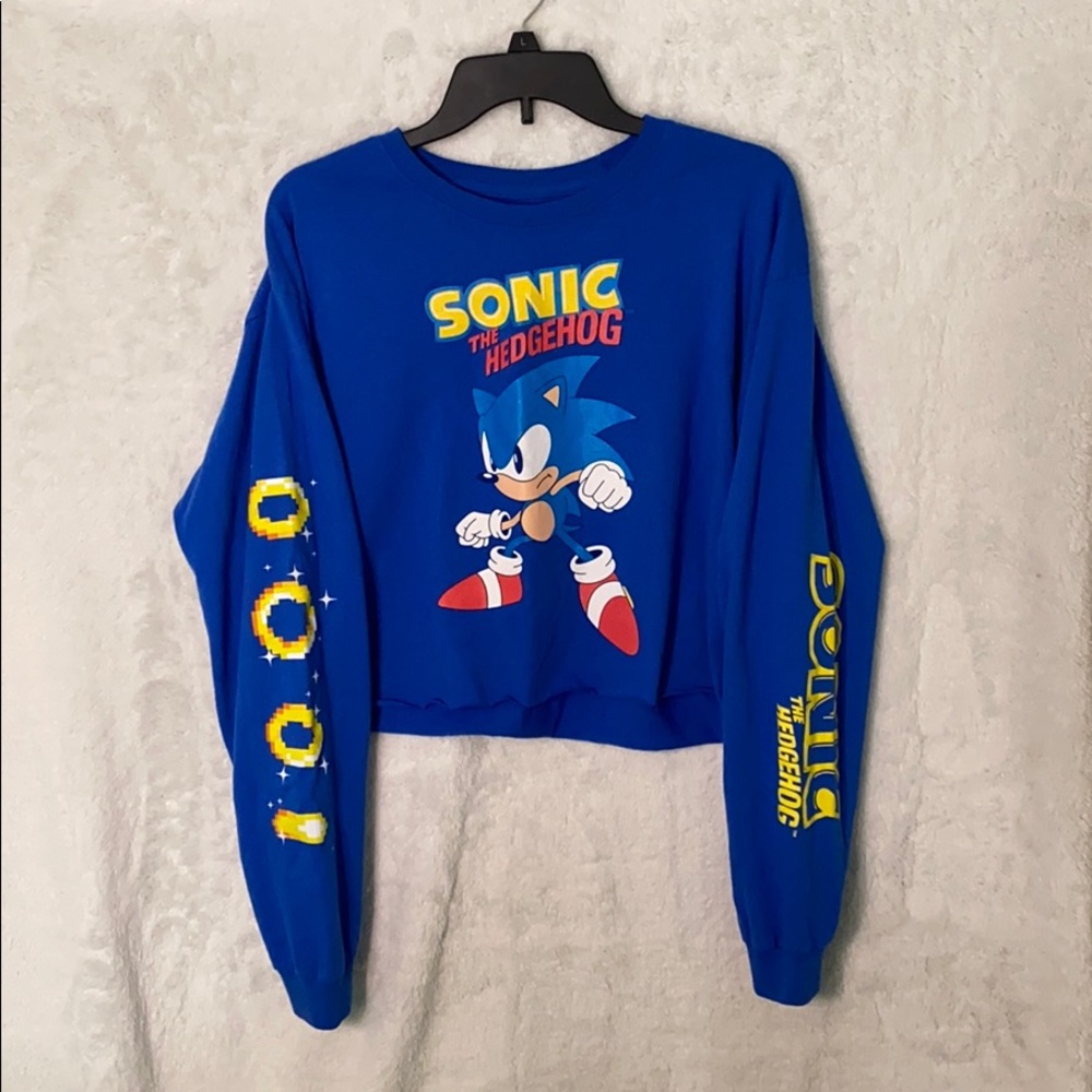 Womens blue Sonic the Hedgehog longsleeve crop top